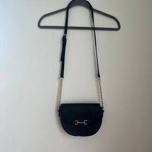 Anne Klein Black "Half-Dome" Crossbody Purse Gold-Tone Chain Versatile Evening